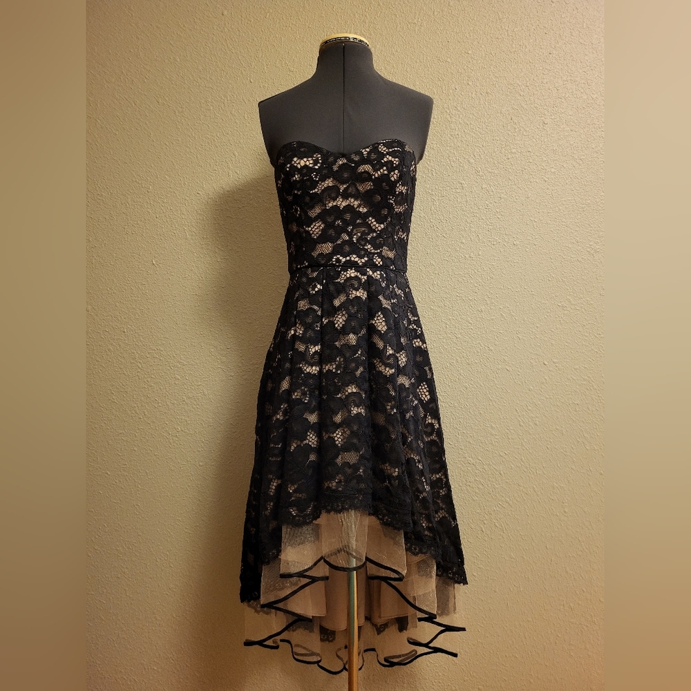 Aidan Aidan Mattox Black & Tan Lace Strapless Dress Size 4